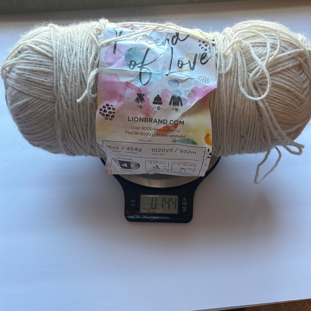 Lion Brand Pound of Love Yarn Medium 4 Barley‎ Tan Cream Premium Acrylic Skein
